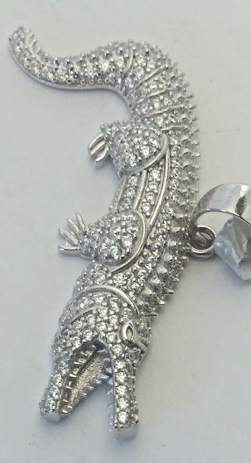 NEW .925 Sterling SILVER Reflective CZ ALLIGATOR pendant for necklace 40X18MM