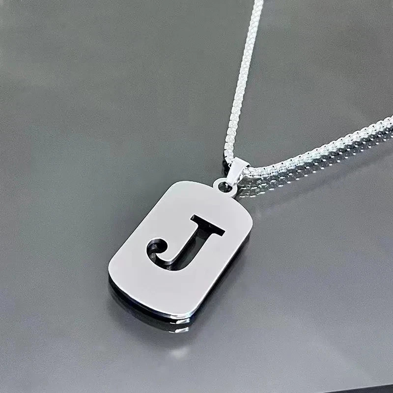 Fashion Punk A-Z Initial Tag Letter Stainless Steel Pendant Necklaces for Men