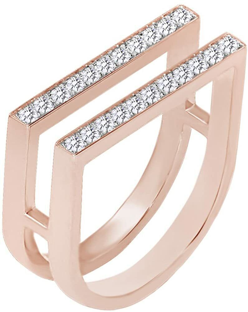 Simulated Diamond Two Layer Classic Band Ring 14K Gold Plated Sterling