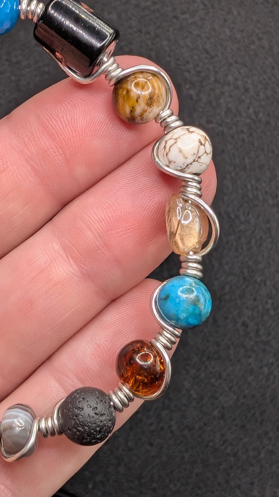 Stylish Mixed Boho Beaded Wire Wrapped Bracelet (18cm) M Wrist