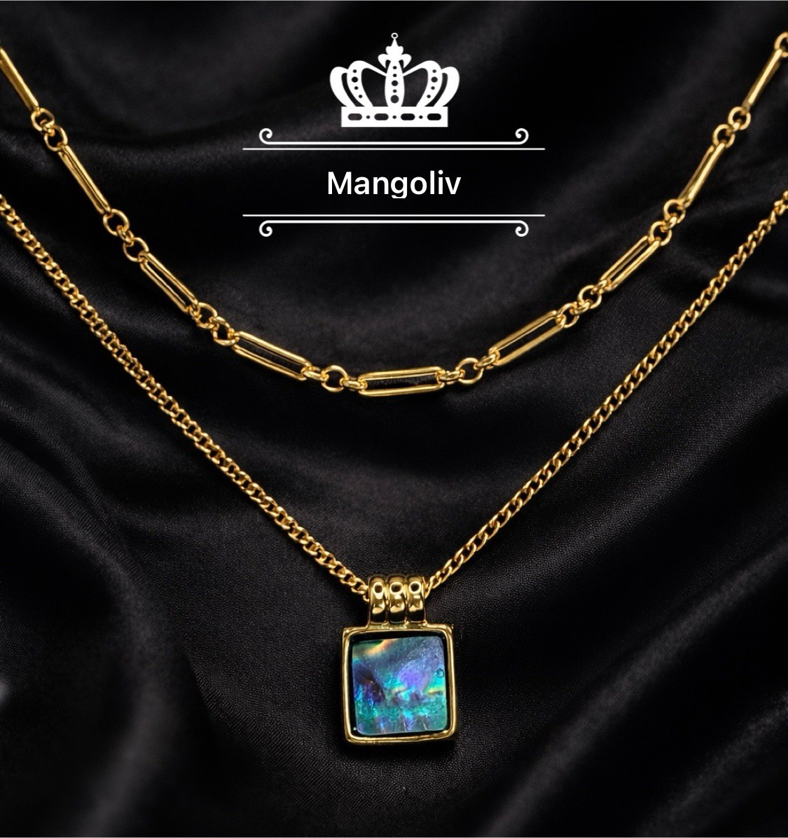 Luna Norte Genuine Abalone Layered Necklace Set -14KT Gold Plated Brass-Colorful