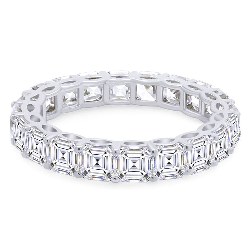 Simulated Asscher Diamond Eternity Band Ring In 14K Gold Plated Silver