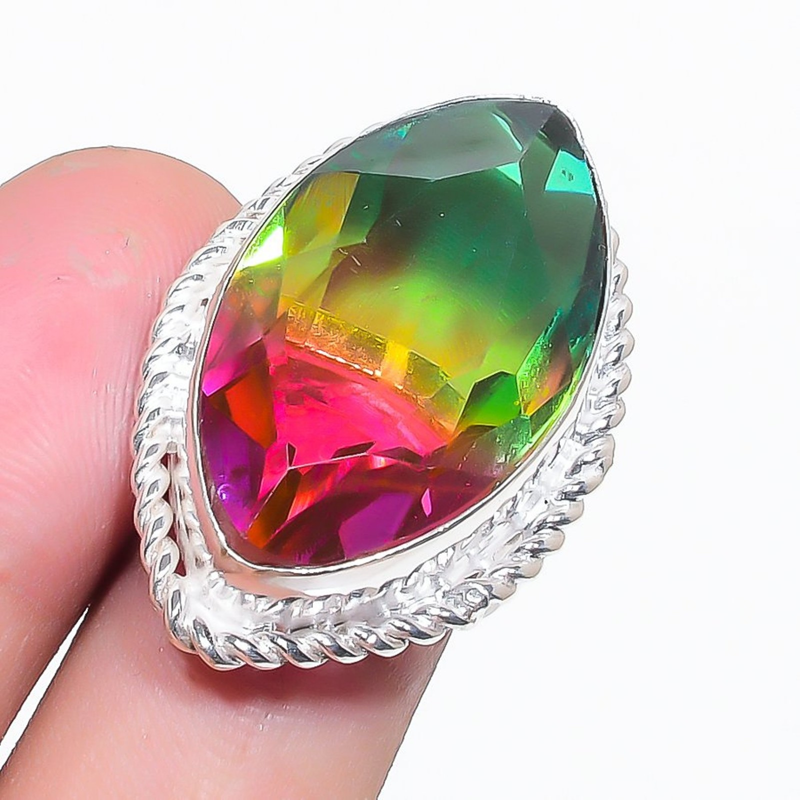 Multi Tourmaline Marquise Shape Gemstone Adjustable Ring Handmade Decent Jewelry