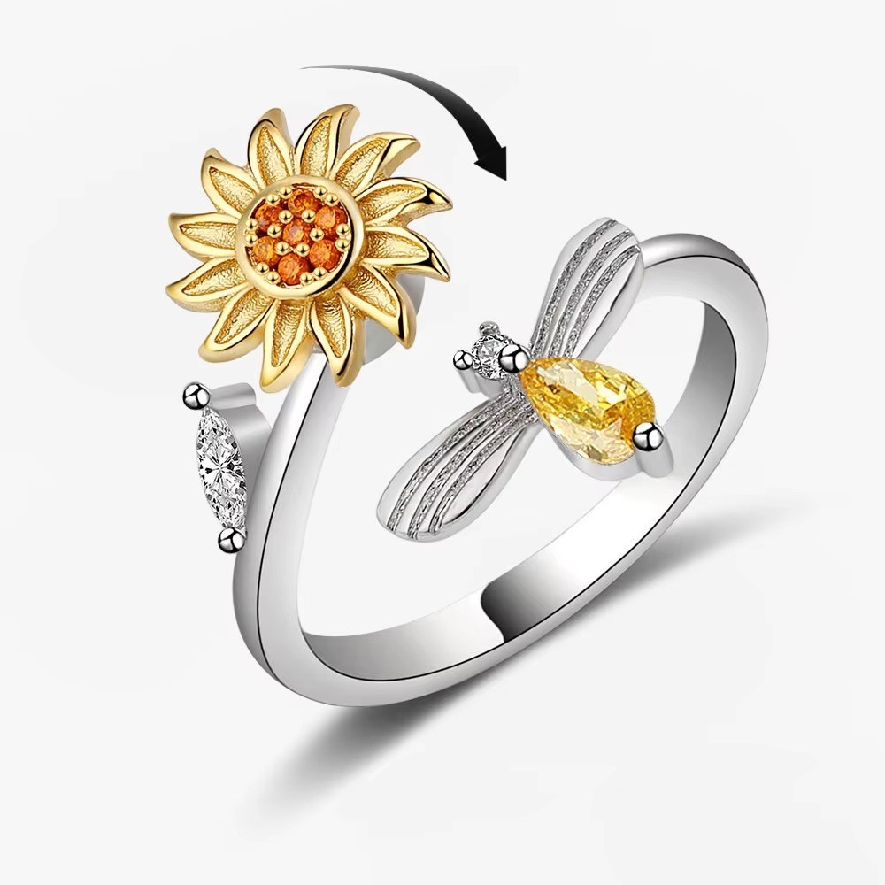 Anti Stress Anxiety Fidget Rings for Women Satinless Steel Spinner Sunflower Sun