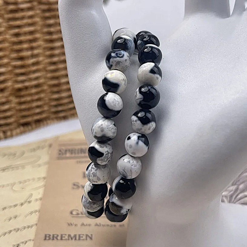 Natural Orca Agate Unisex Bracelet 8mm Beads Healing Anxiety Relief Protection