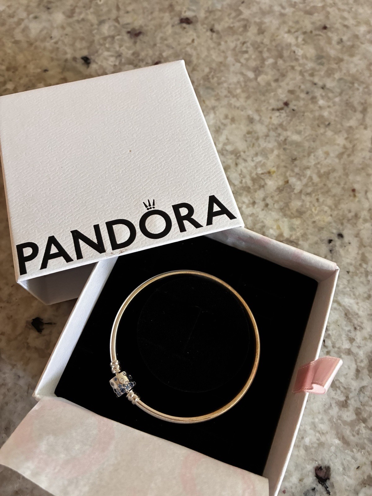 PANDORA 925 Blue Sparkle Barrel Clasp Bangle Brand New In box