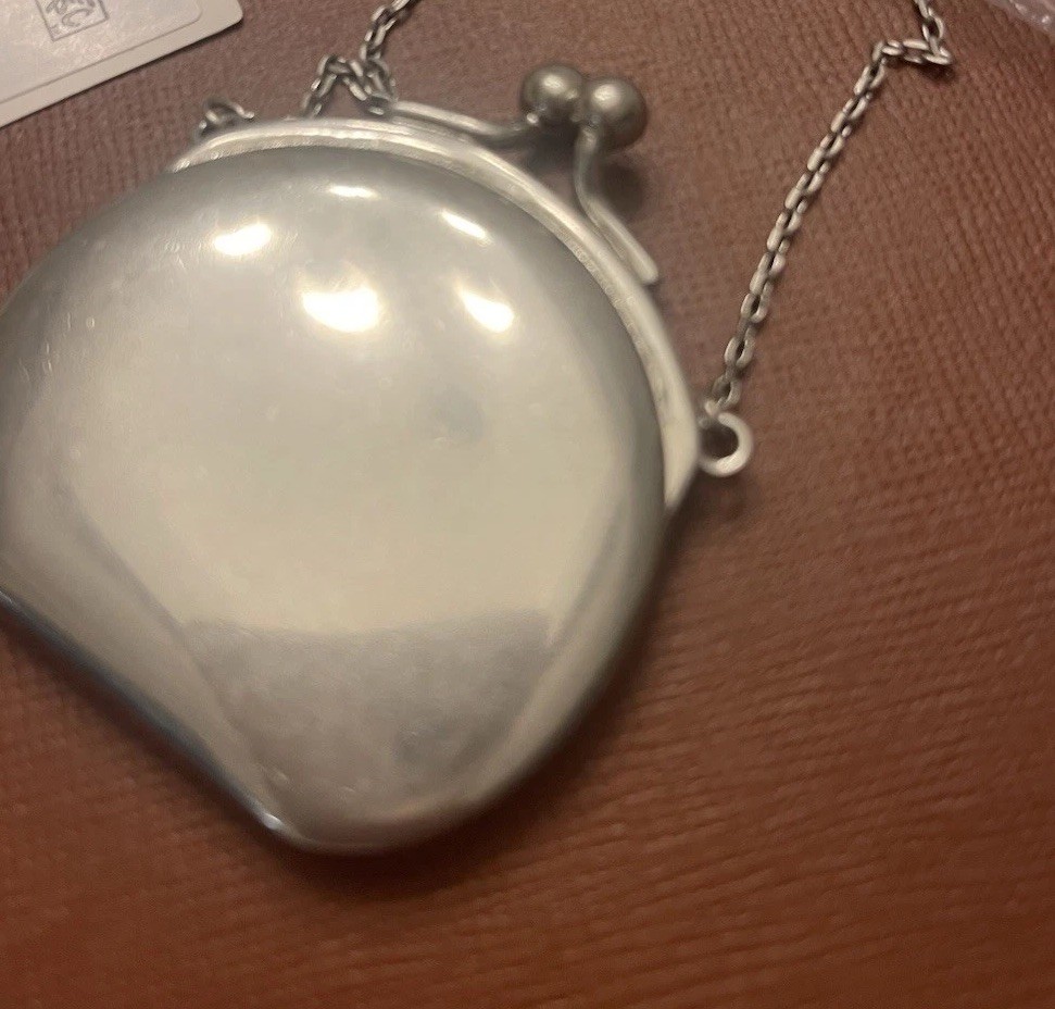 Coach Limited Edition Runway Antiqued Silver Kisslock Pendant Necklace NWT
