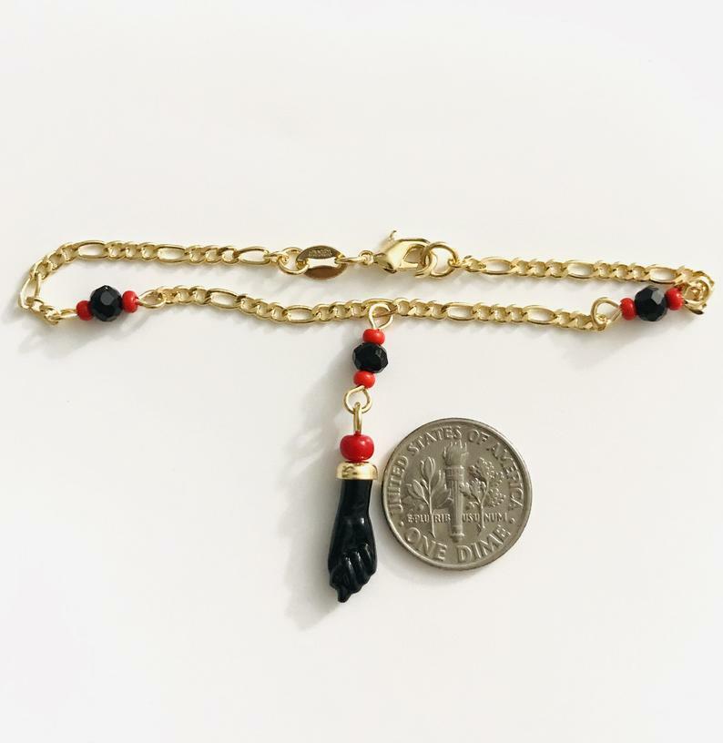 18k Gold Filled Azabache Unisex Adult Bracelet 7″ long /Pulsera Azabache 7″- B46