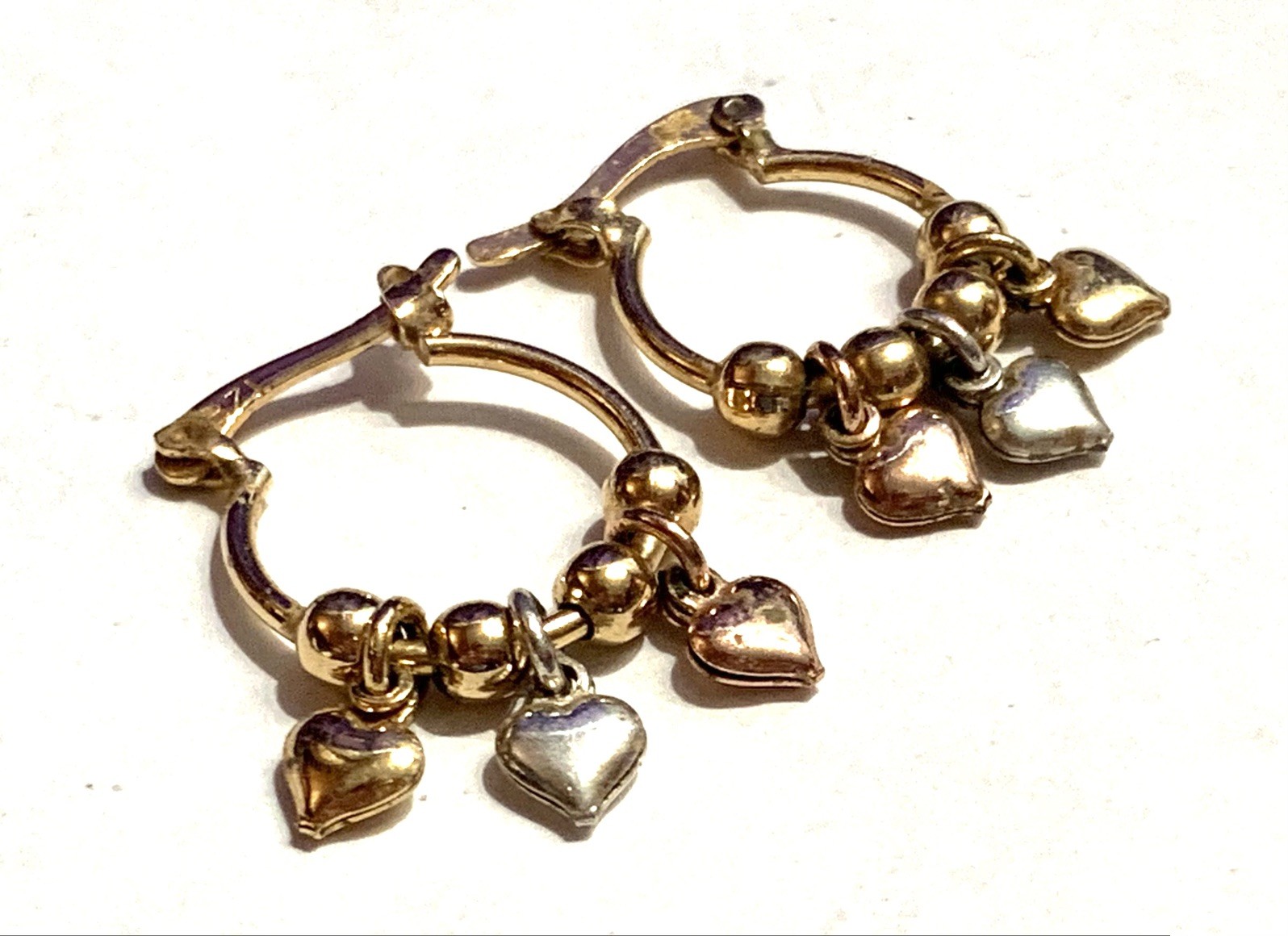 Peermont 18K Plated Three Tone Gold Hoop Earrings Heart Dangle Small Huggie BZL