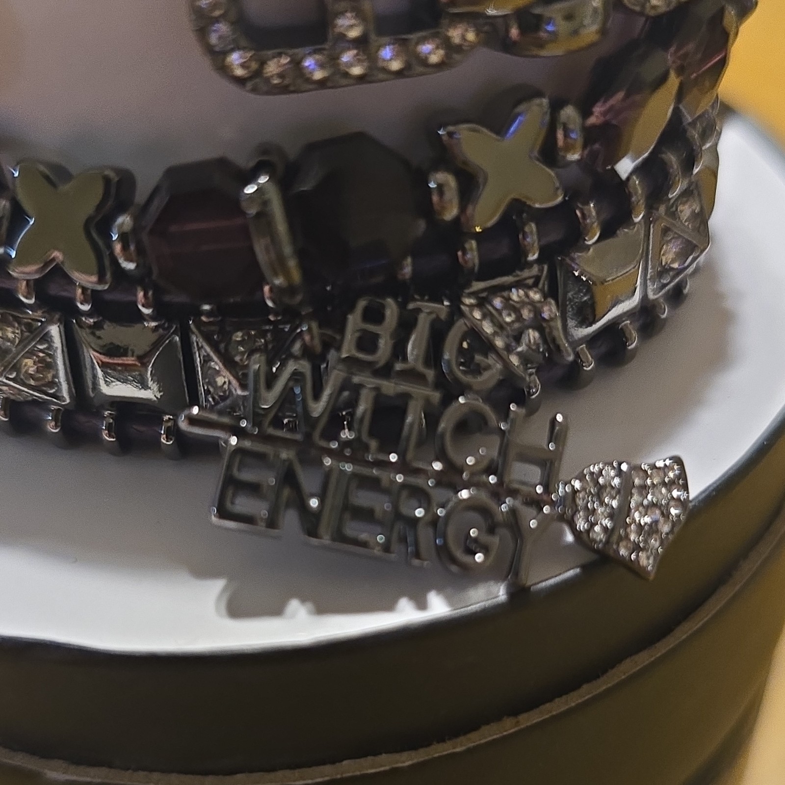 BP Halloween Charm Bracelet Silver Hematite Plated Black Lab Created Stones