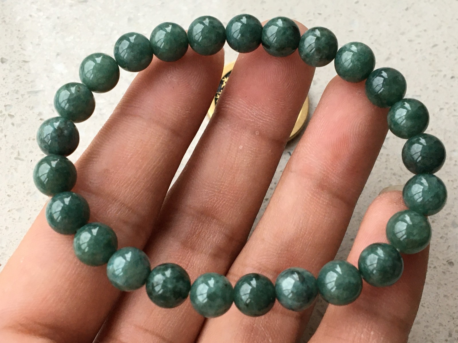 7.8mm certified 100% Natural Burma jadeite carve luck Reiki beads Bracelet 6703