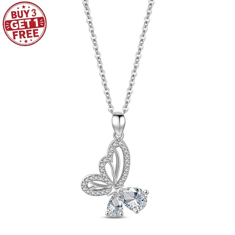 KUNSIR 925 Sterling Silver Crystal Butterfly Necklace Women Elegant Gift for Her