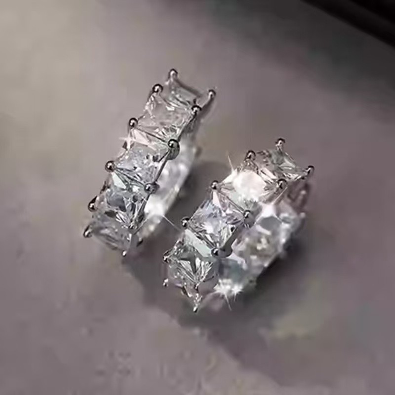 16mm Women White Gold Plated CZ Sparkling Round Hoop Huggie Earring Stud