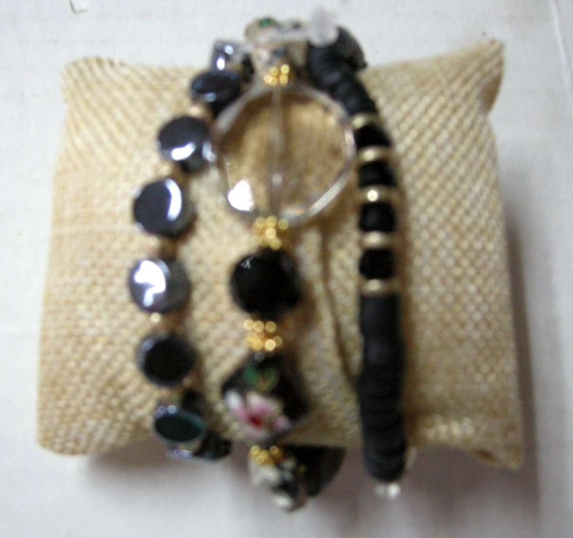 Bracelets, Black & Multicolor Beads, Stretchable, 3 Pieces, Brand New