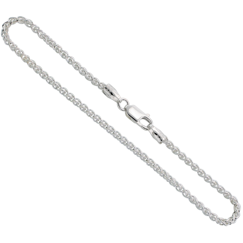 1.5mm, 2mm, 2.5mm, 3mm Sterling Silver Spiga Wheat Rope Chain Necklace, Bracelet