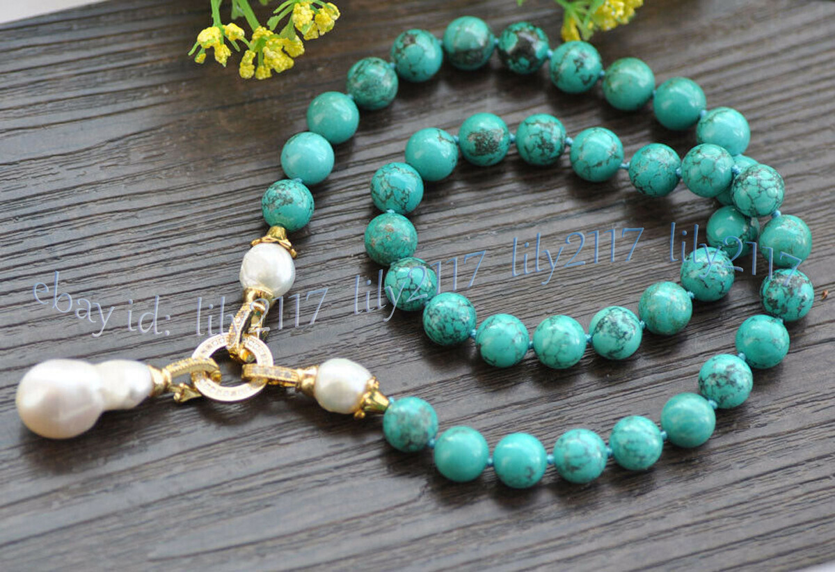 10mm Green Turquoise Natural White Keshi Baroque Pearl Pendant Necklace 16-28”