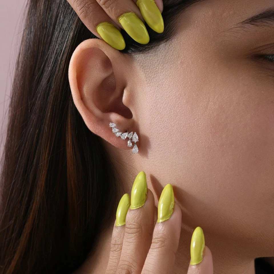 925 Silver moissinite fancy cut earring, for regular and party use.