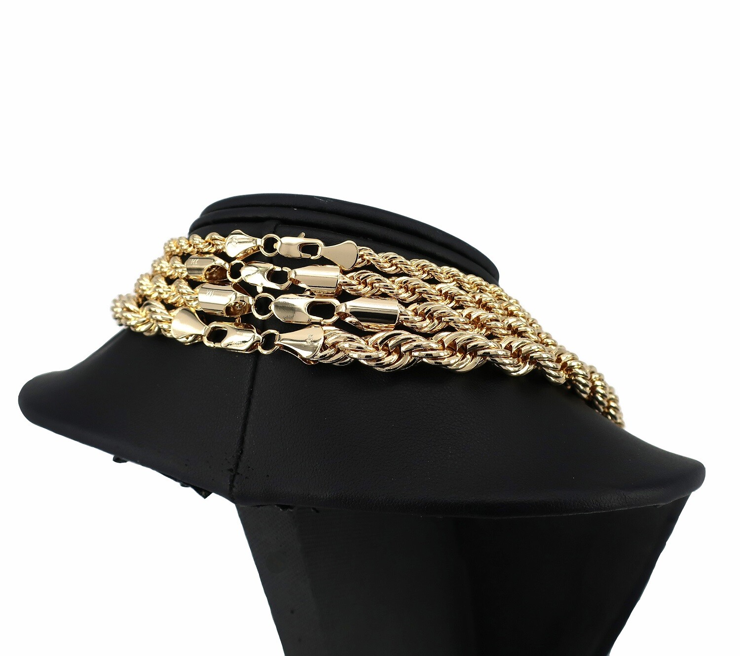 Men’s Rope Chain Necklace Bracelet 6mm 7mm 8mm 9mm Width 14K Gold Plated