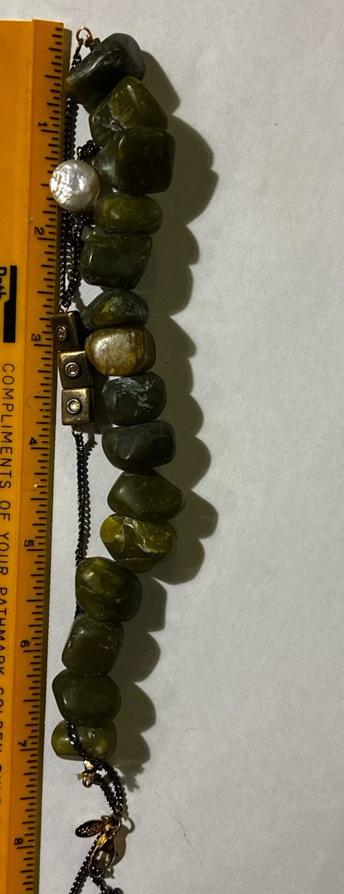Lee Angel Signed Asymmetrical Green Stone Pearl Statement Necklace 84g