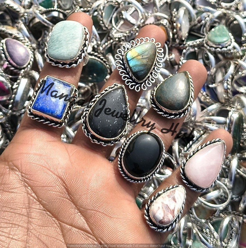 Lot! Labradorite & Mix Gemstone 5PCS Rings 925 Sterling Silver Plated Jewellery