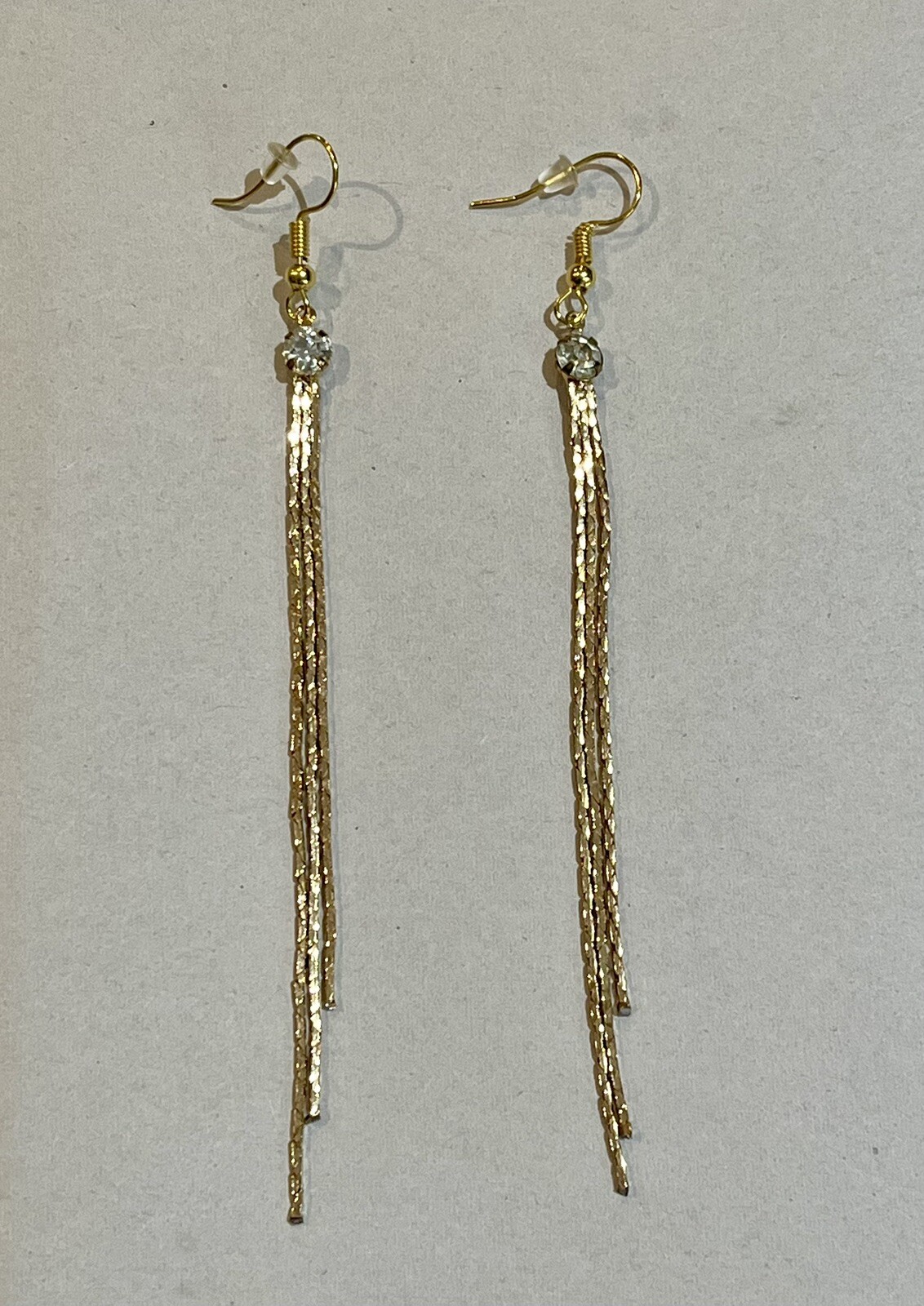 Vintage Retro 80s Rhinestone Gold Tone Earrings Drop Dangle Whimsigoth Disco