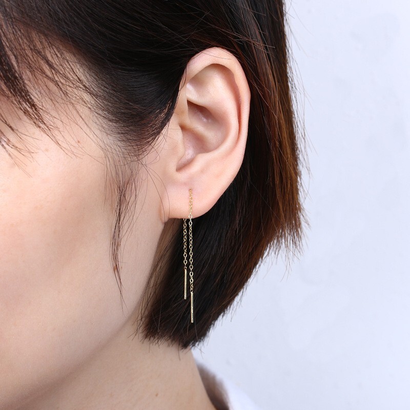 S925 Sterling Silver Tassel Chain Threader Dangle Drop Earrings Chain Gift F25