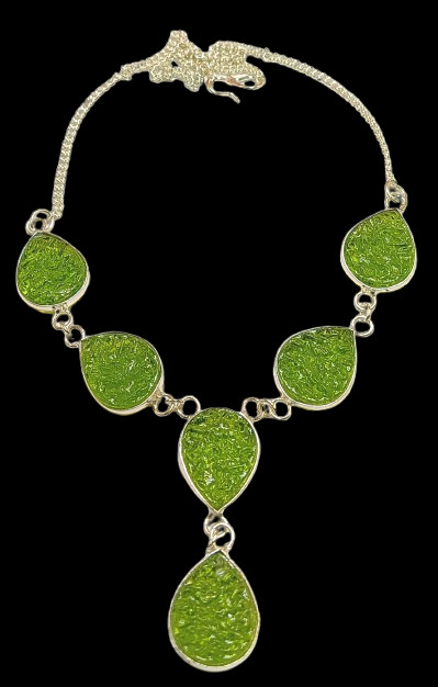 Exotic Moldavite Gemstone Necklace 925 Sterling Silver Plated Handmade Jewelry