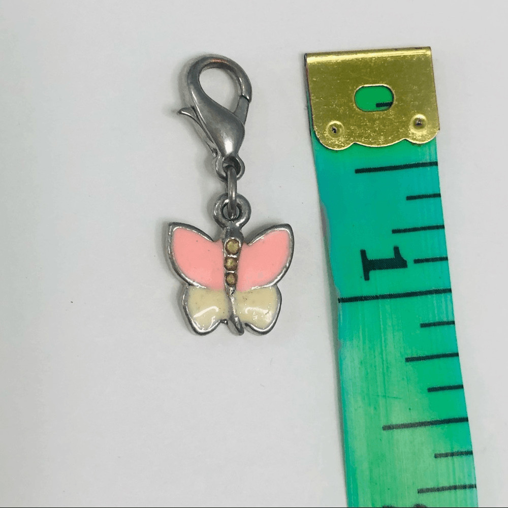 pink and white enamel butterfly charm silver tone lobster hook dangle charm summ