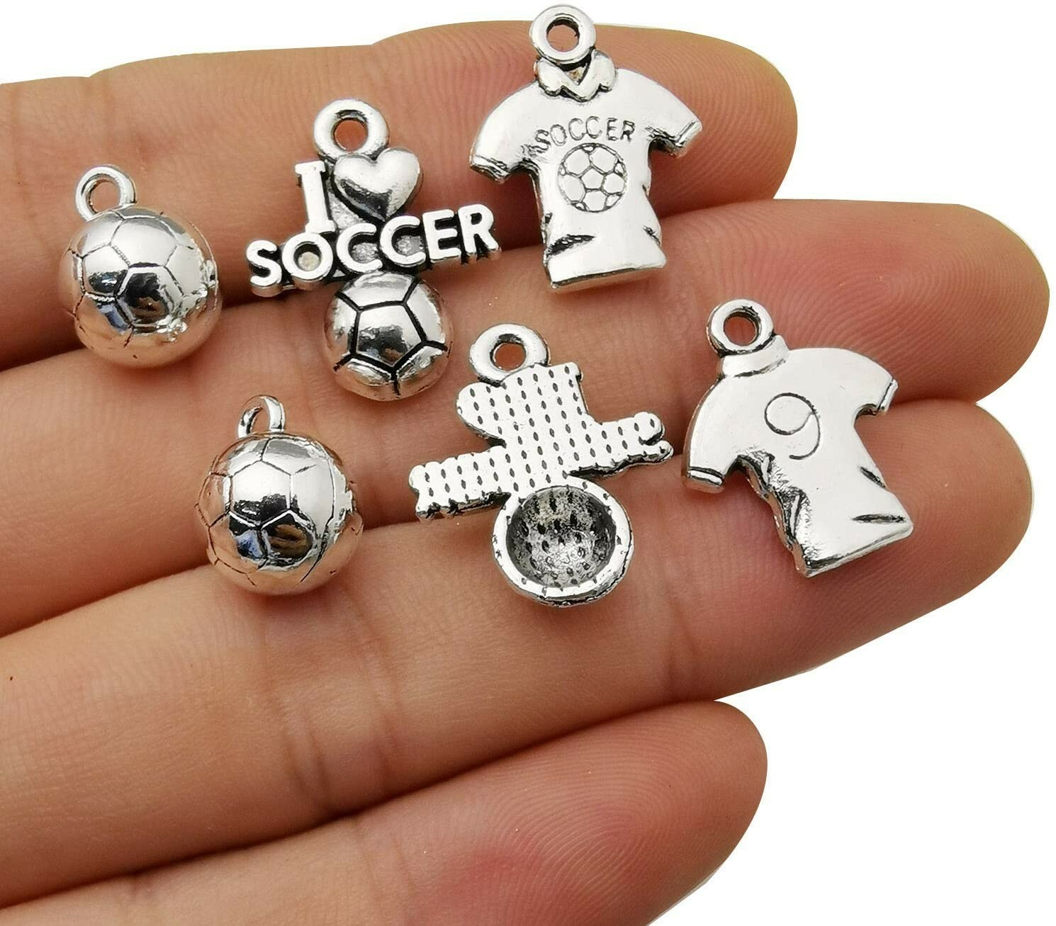 3 Soccer Charms Antiqued Silver Ball Pendants Sports Jewelry Findings