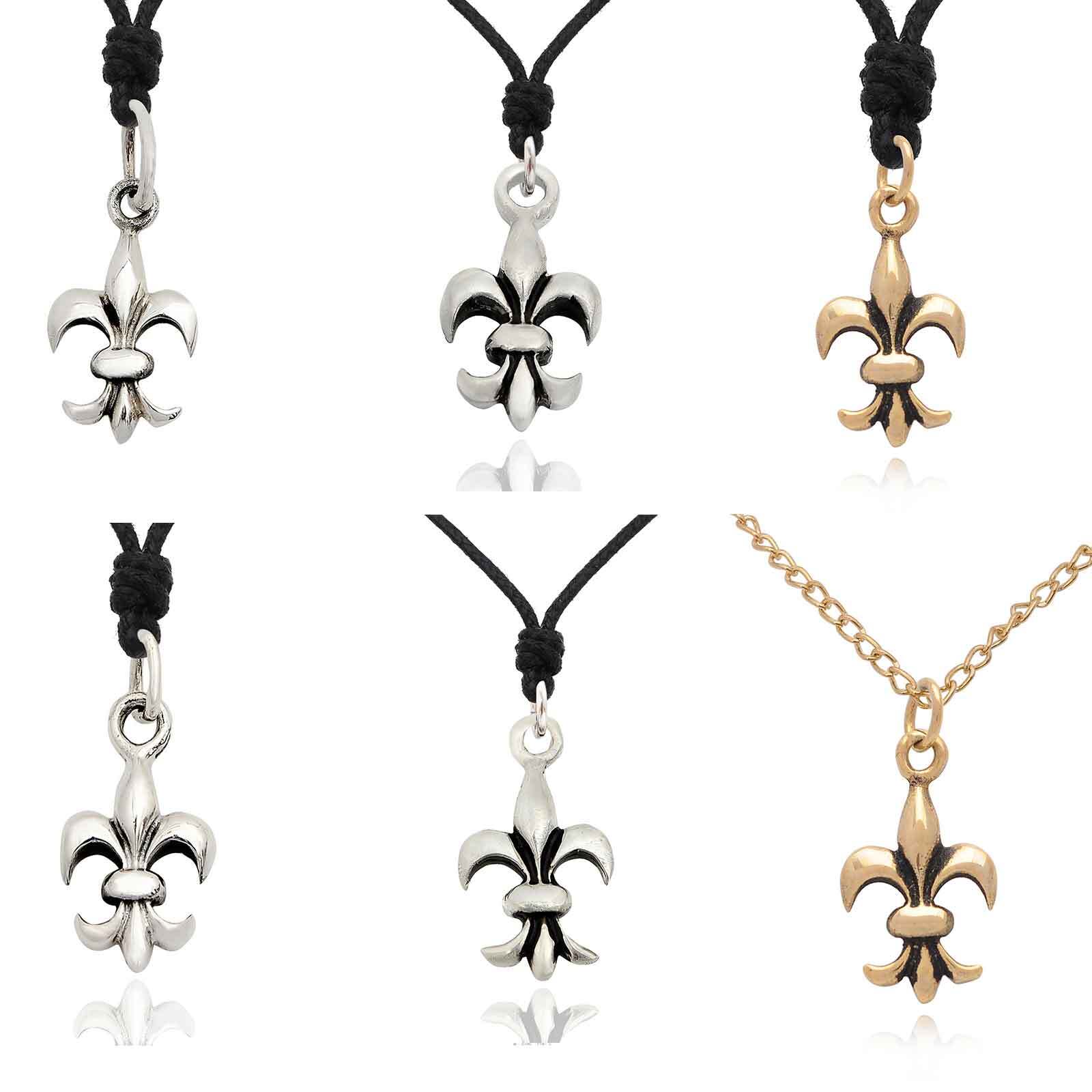 French Fleur De Lis 92.5 Sterling Silver Pewter Brass Necklace Pendant Jewelry