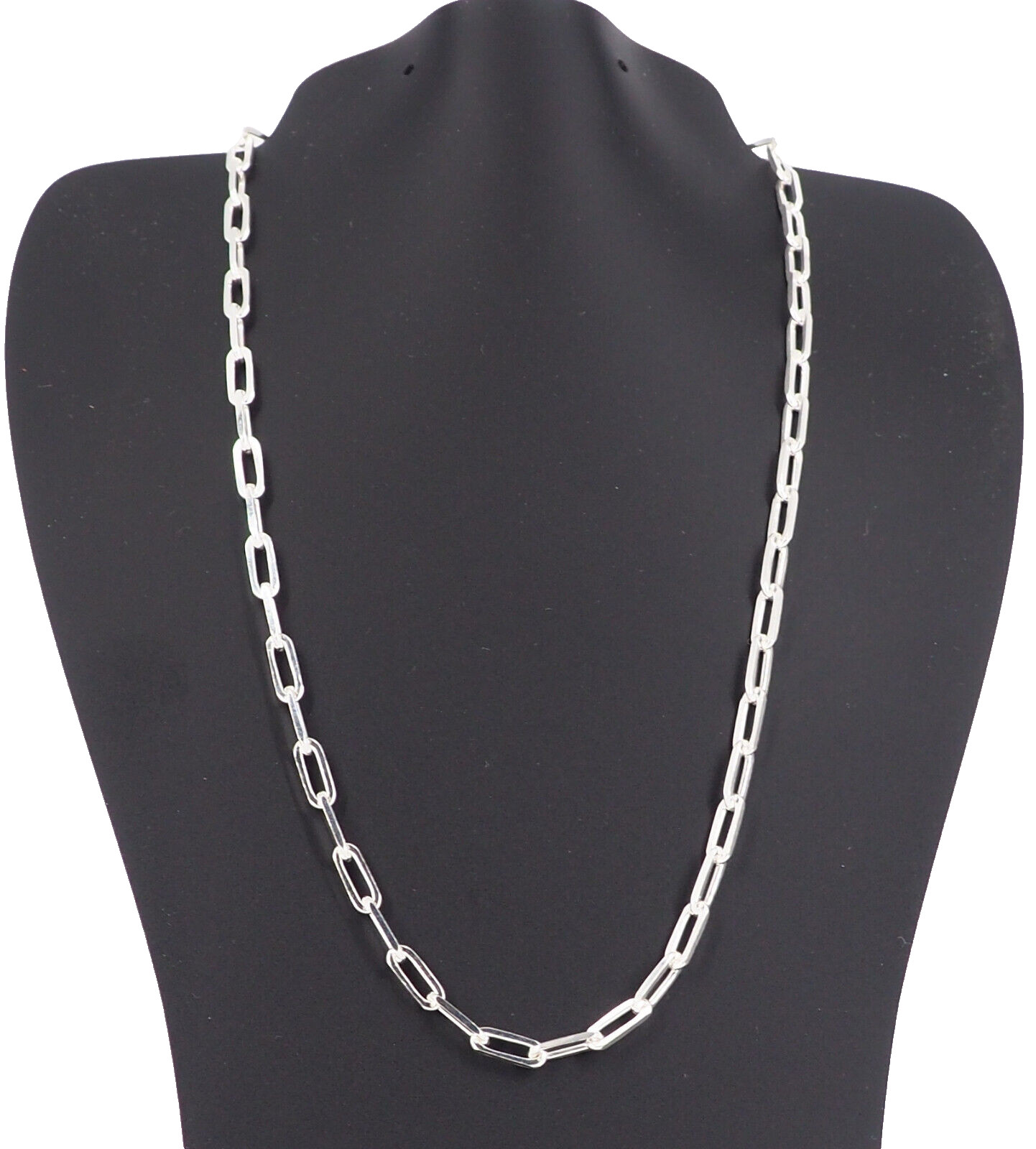 Solid 925 Sterling Silver Paperclip Necklace 4mm, 16” Link Chain Italy NEW