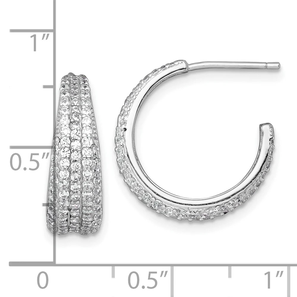 Sterling Silver RH-Plated Tapered Pave CZ Post C-Hoop Earrings