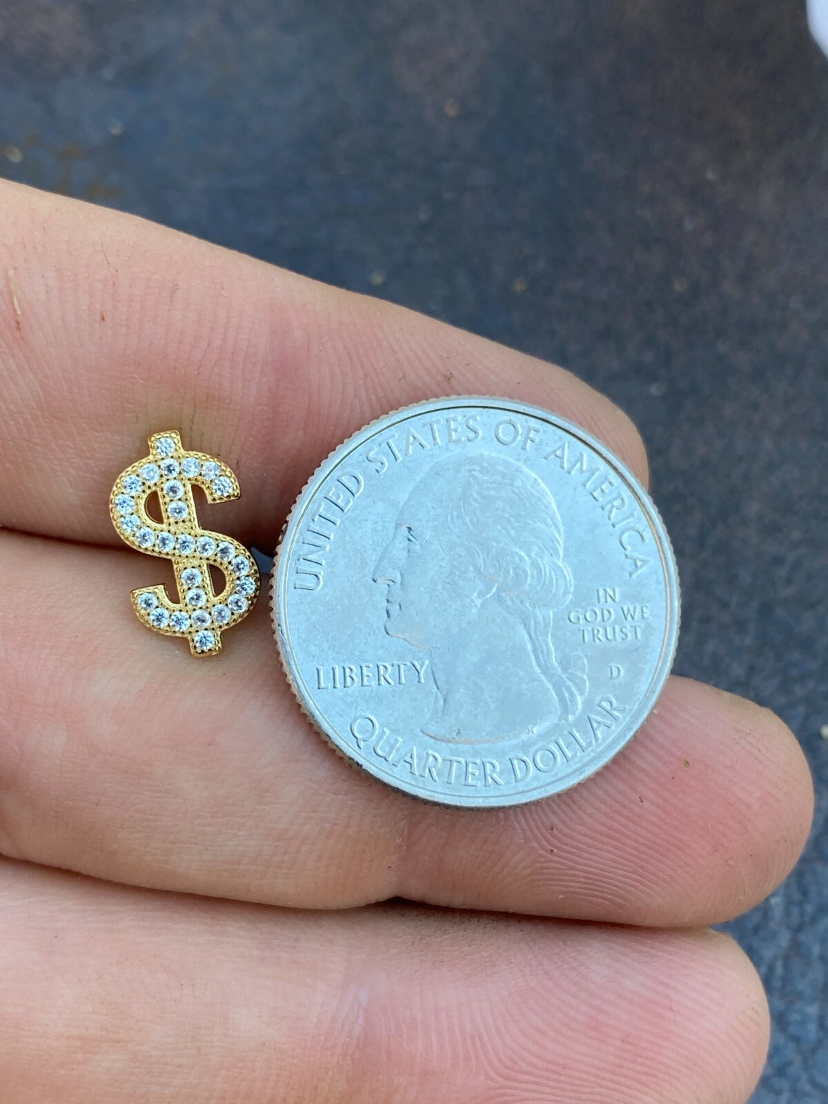 Real 925 Sterling Silver 14k Gold Men Ladies Dollar Sign $ Earrings Studs Iced