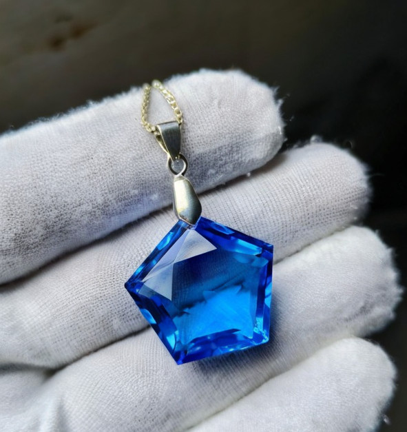54 Ct Natural Blue Topaz Pendant Octagon Fancy Cut Sliver Jewelry With Chain
