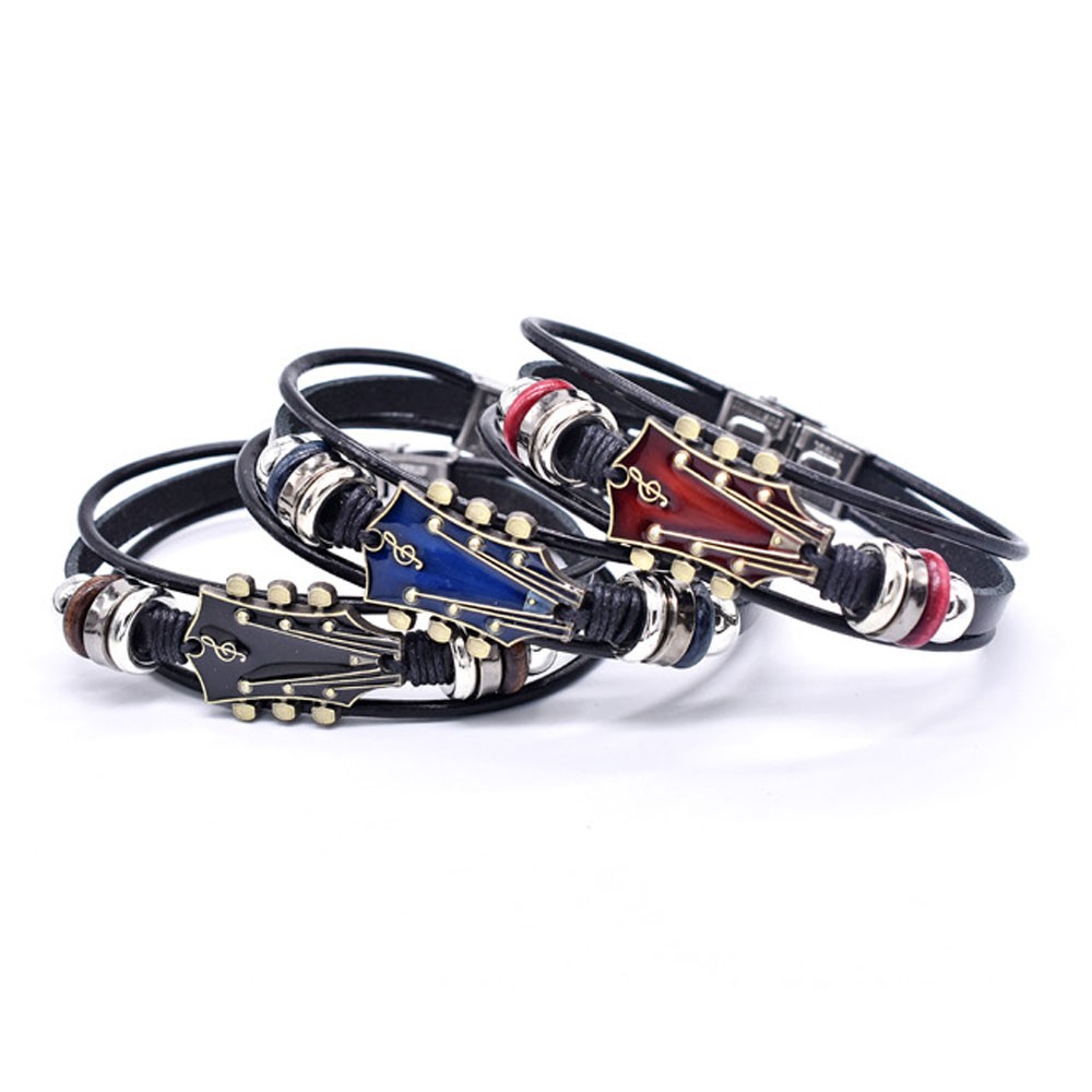 Retro Faux Leather Guitar Bracelet,Zinc Alloy Rock Music Guitar Bracelet OY