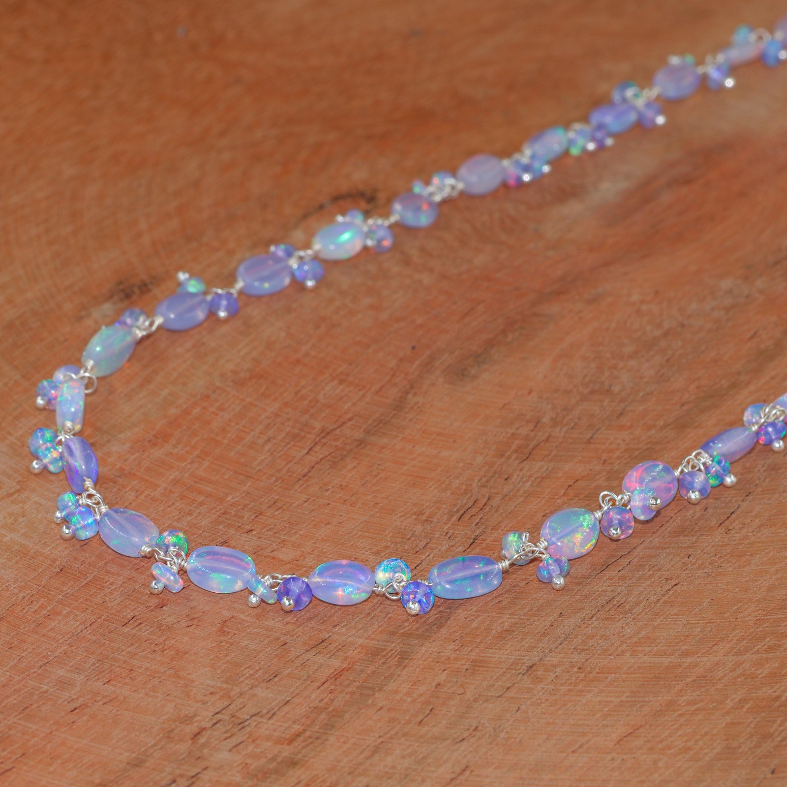 Natural Blue Opal Gemstone Tumble Beads Necklace, Genuine Fire Blue Opal Beads