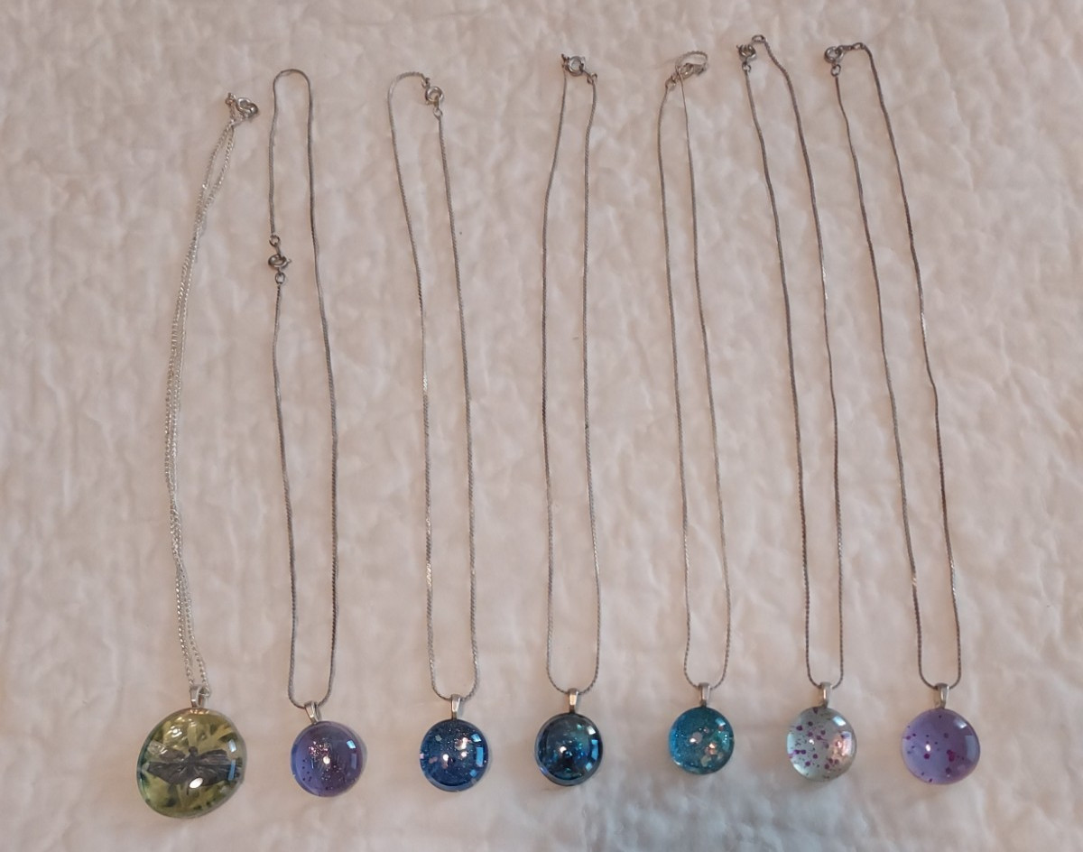 Lot Of 7 Handmade Glass Bead Necklaces Reseller Sparkle Marble w/ Chain NWOT