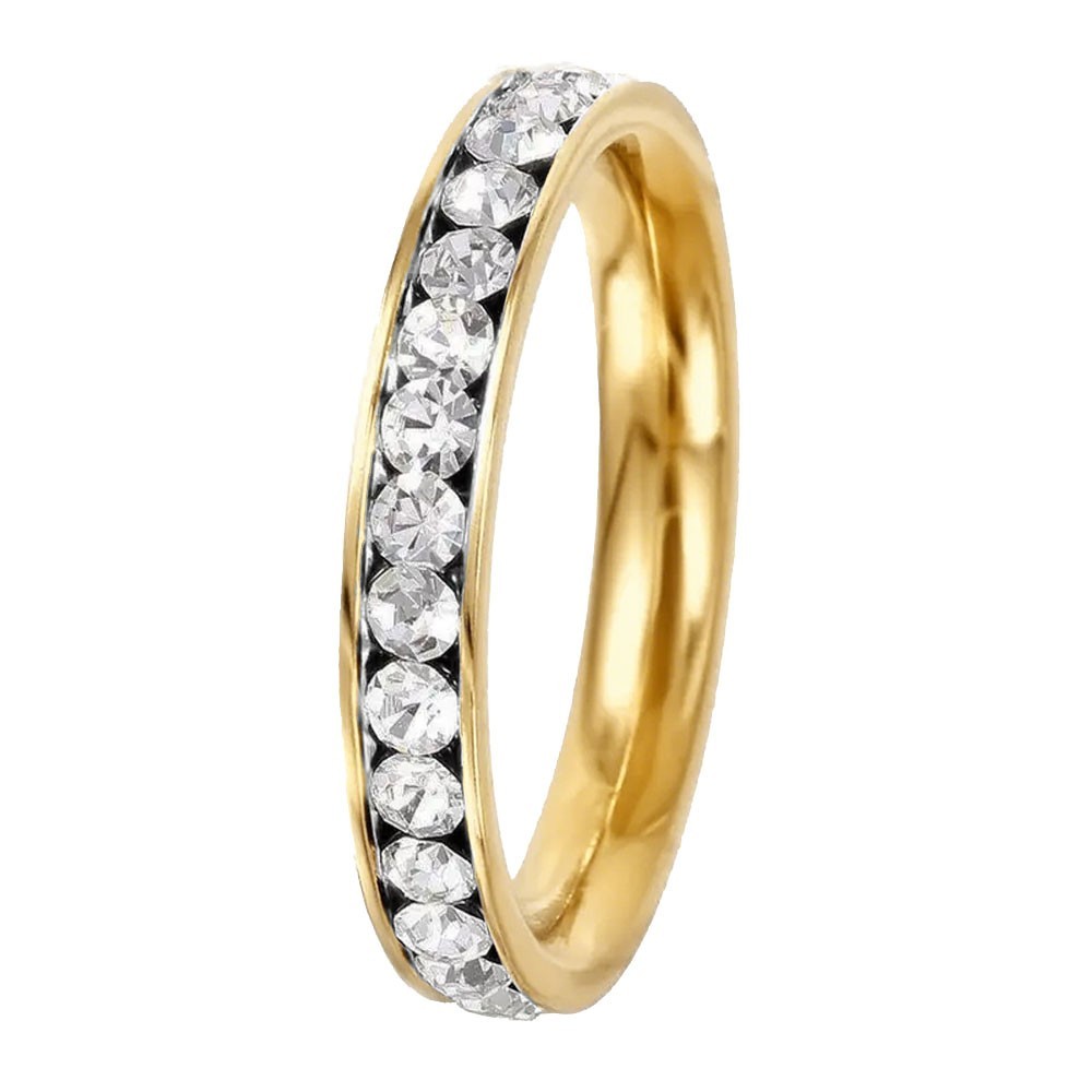 Stainless Steel Eternity Gold Color Crystal April Birthstone Stackable Ring 3MM