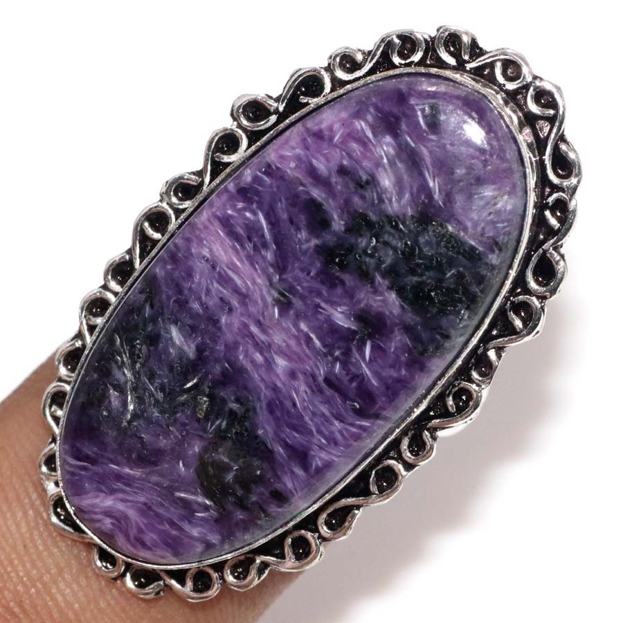 Charoite 925 Silver Plated Ring US 9 Women Jewelry Fashion Forwarded Jewelry JW