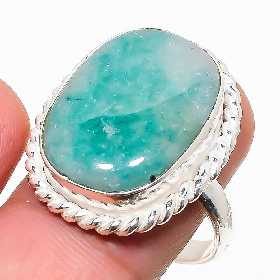 Natural Amazonite Gemstone 925 Sterling Silver Ring Size 9 v329