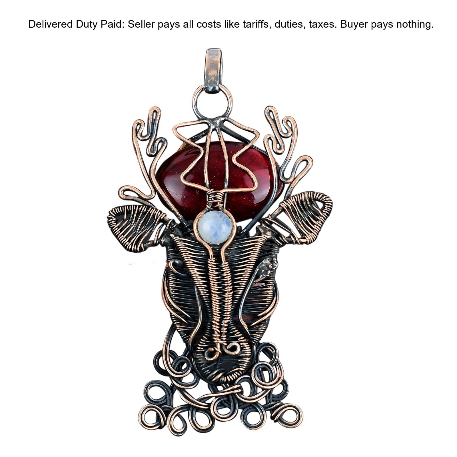 Copper Red Fire Labradorite Stone Rainbow Moonstone Deer Face Pendant Jewelry