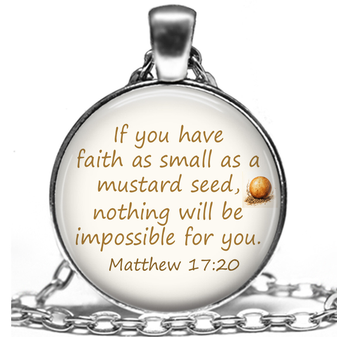 Matthew 17:20 Mustard Seed Necklace Bible Verse Scripture Artisan Religious Gift