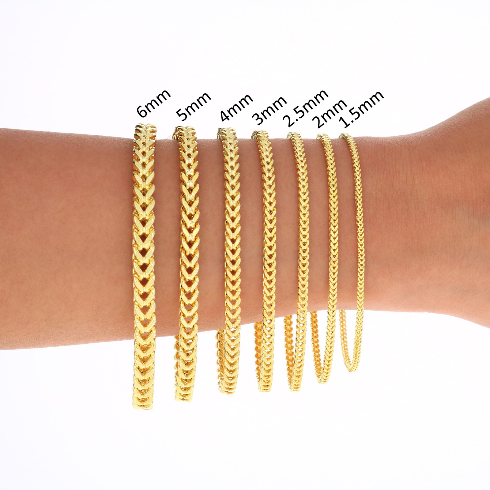 14k Yellow Gold 1.5mm-5mm Franco Box Bracelet Chain Men Women 7″ 7.5″ 8″ 8.5″ 9″