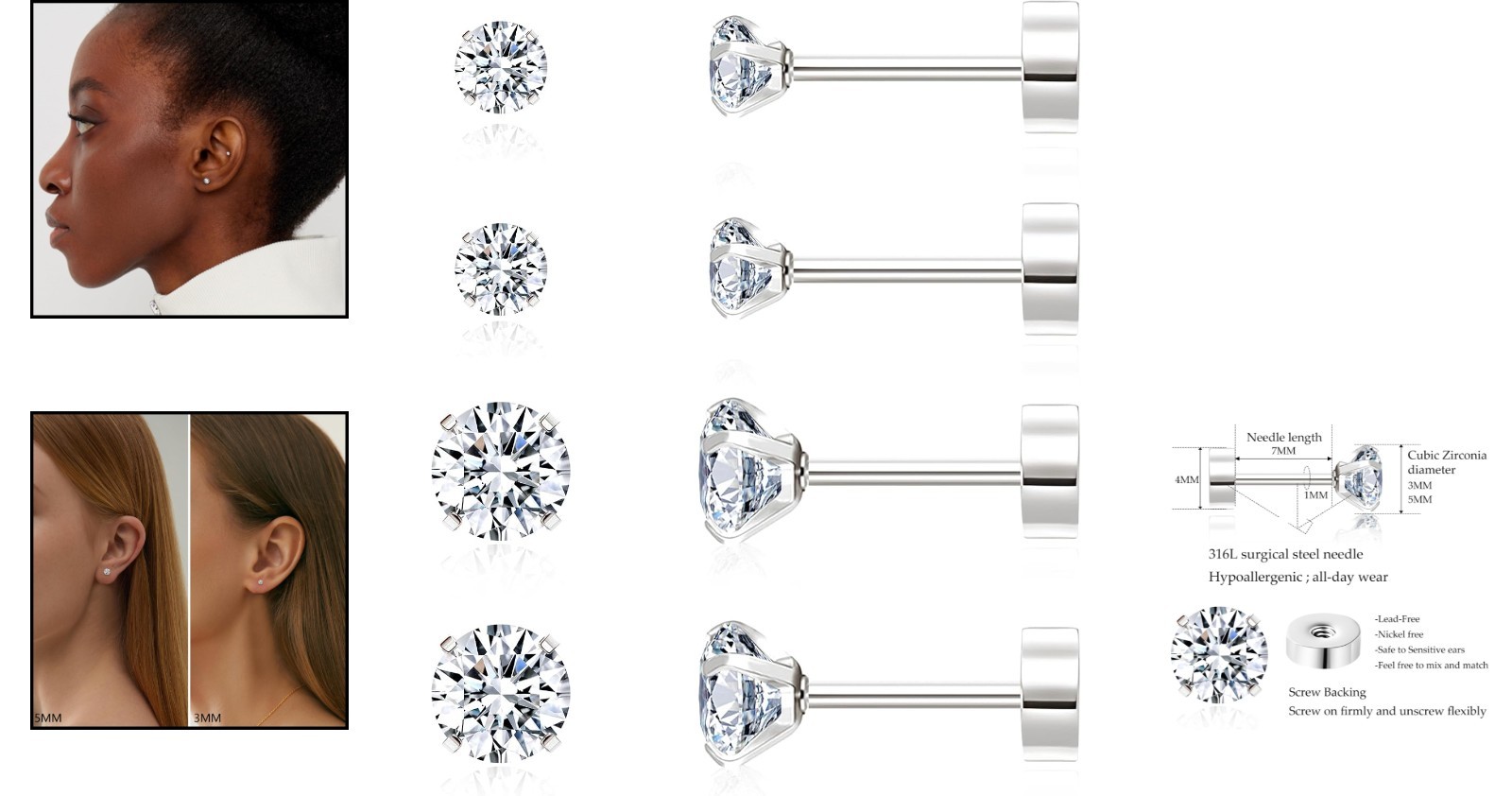 Multipack of Flat Back Cartilage Earrings – Perfect for Sensitive Skin