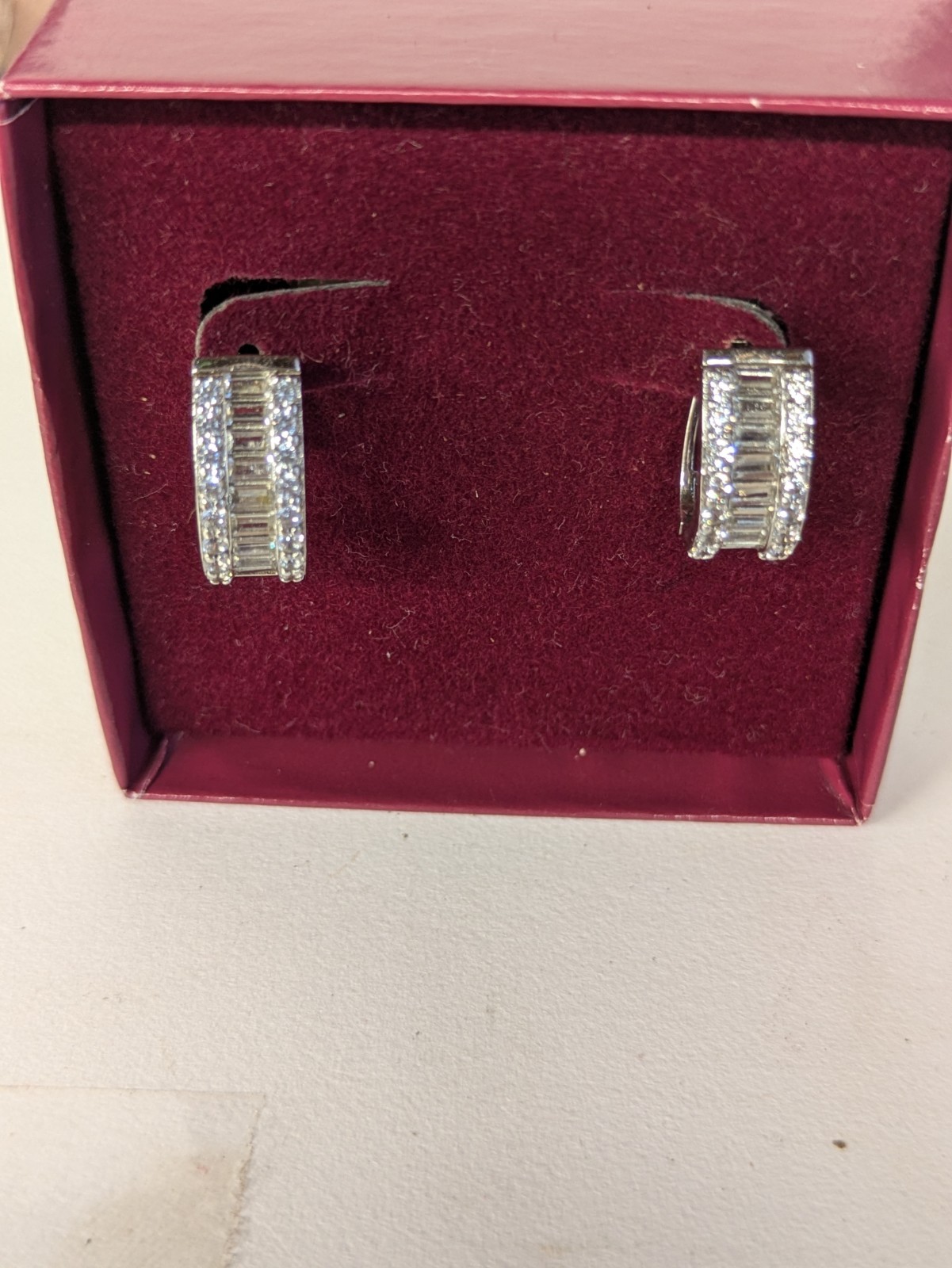 3.00 Ct Baguette Cut Diamond Huggie Hoop Cluster Earrings 14K White Gold Finish