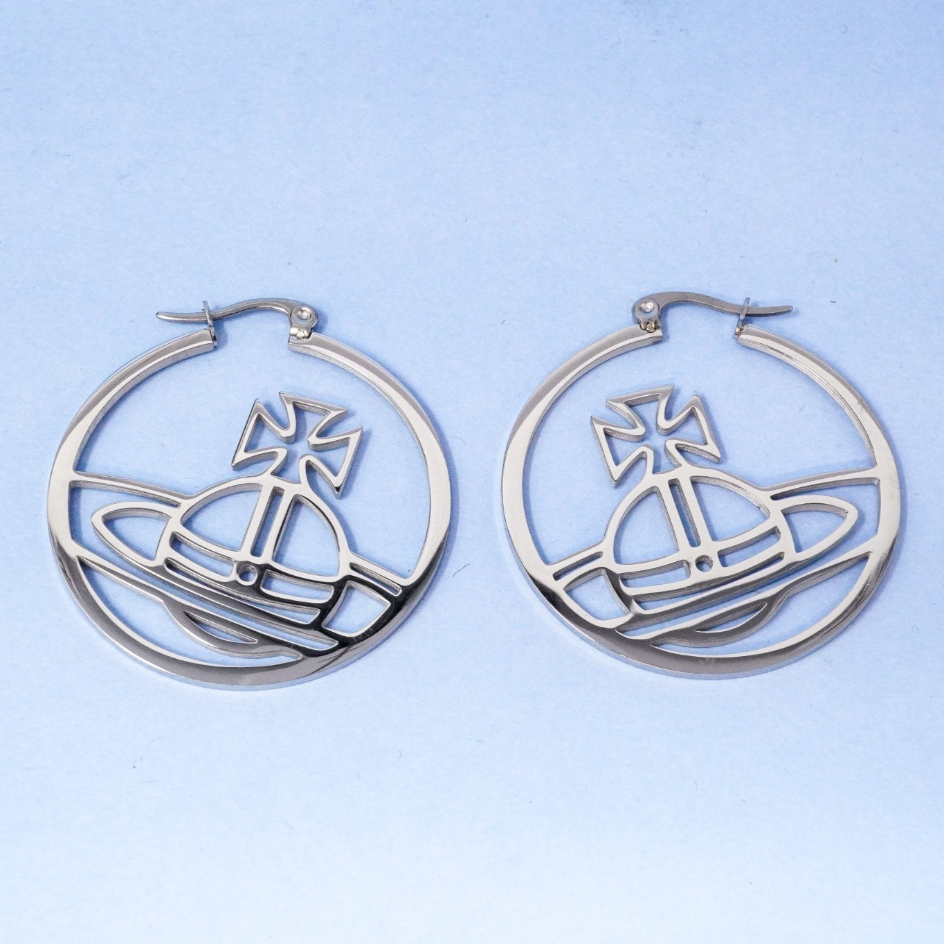 Vivienne Westwood Bracelet Silver Large Hollow Orb Dangle Hoops & Box Included