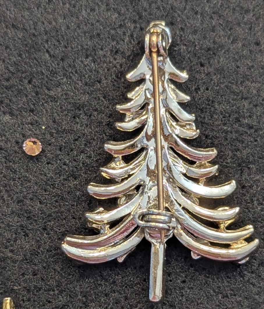Christmas Tree Lot of 7 Vintage New Pin Brooch Repair As Is Missing Rhinestones