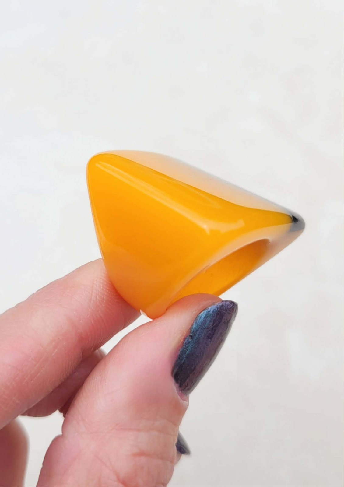 Vtg Marion Godart France Resin Square Black & Yellow Art Deco Revival Ring Sz 7