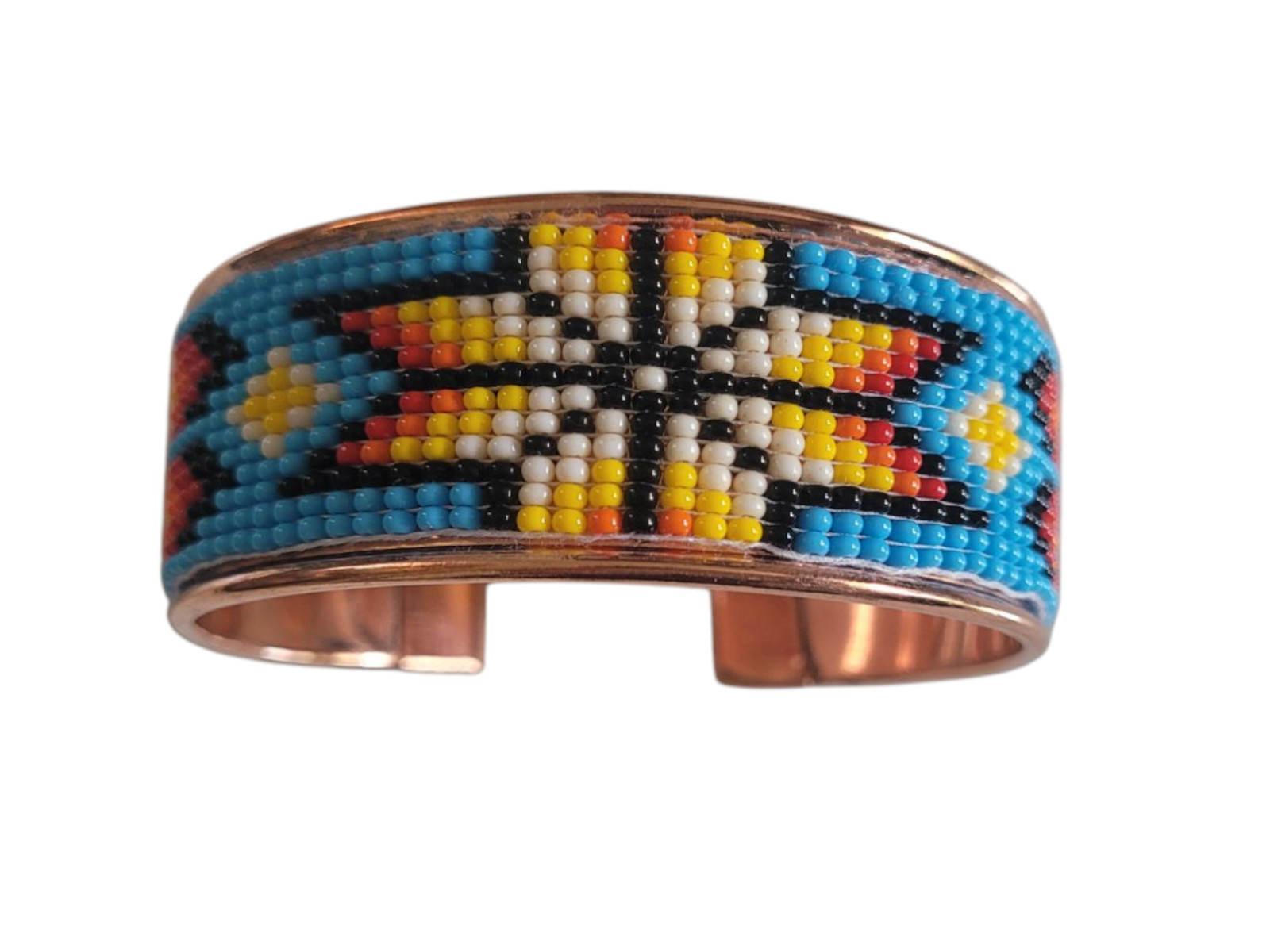 Native American Style Copper Seed Beaded Adjustable Bracelet Cuff Blue Star