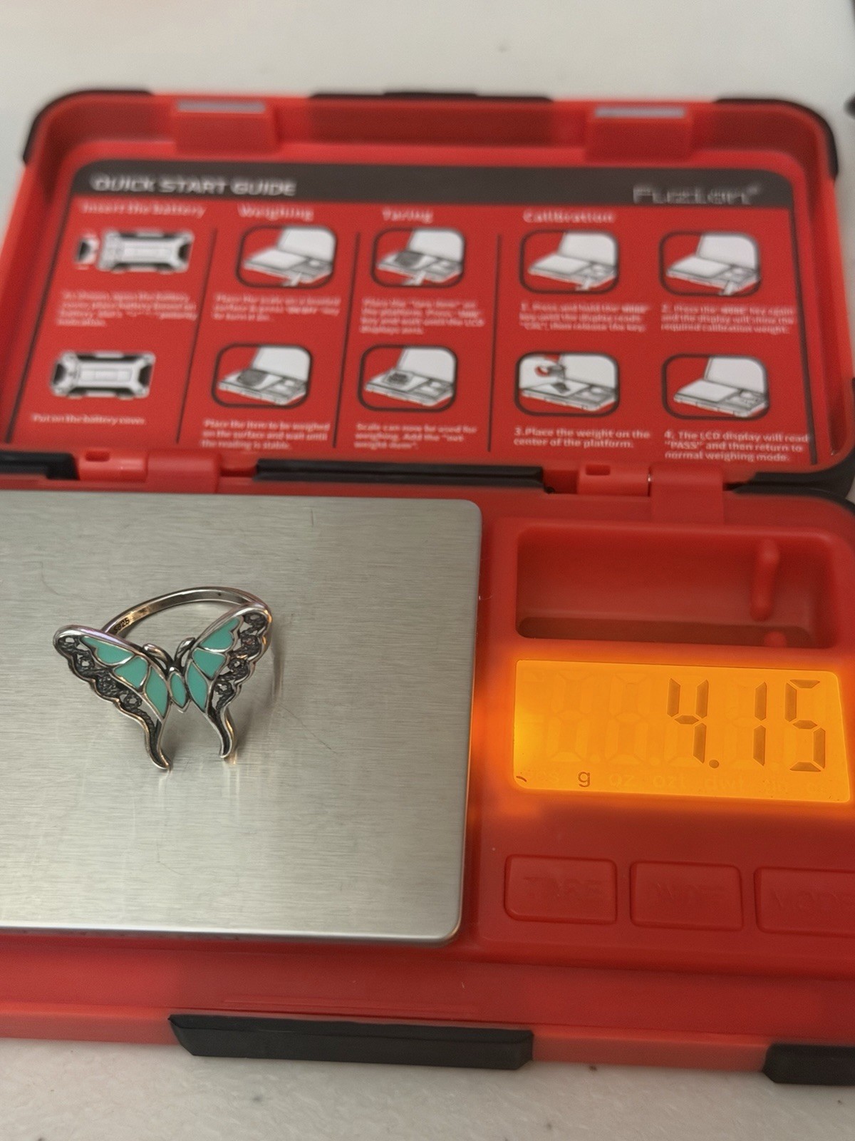 Butterfly Ring Band Oxidized Simulated Turquoise CZ 925 Sterling Silver